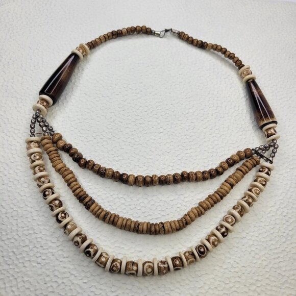 Multistrand Wooden Bead Necklace, Wood Inspired necklace  & earrings Set - Picture 13 of 14